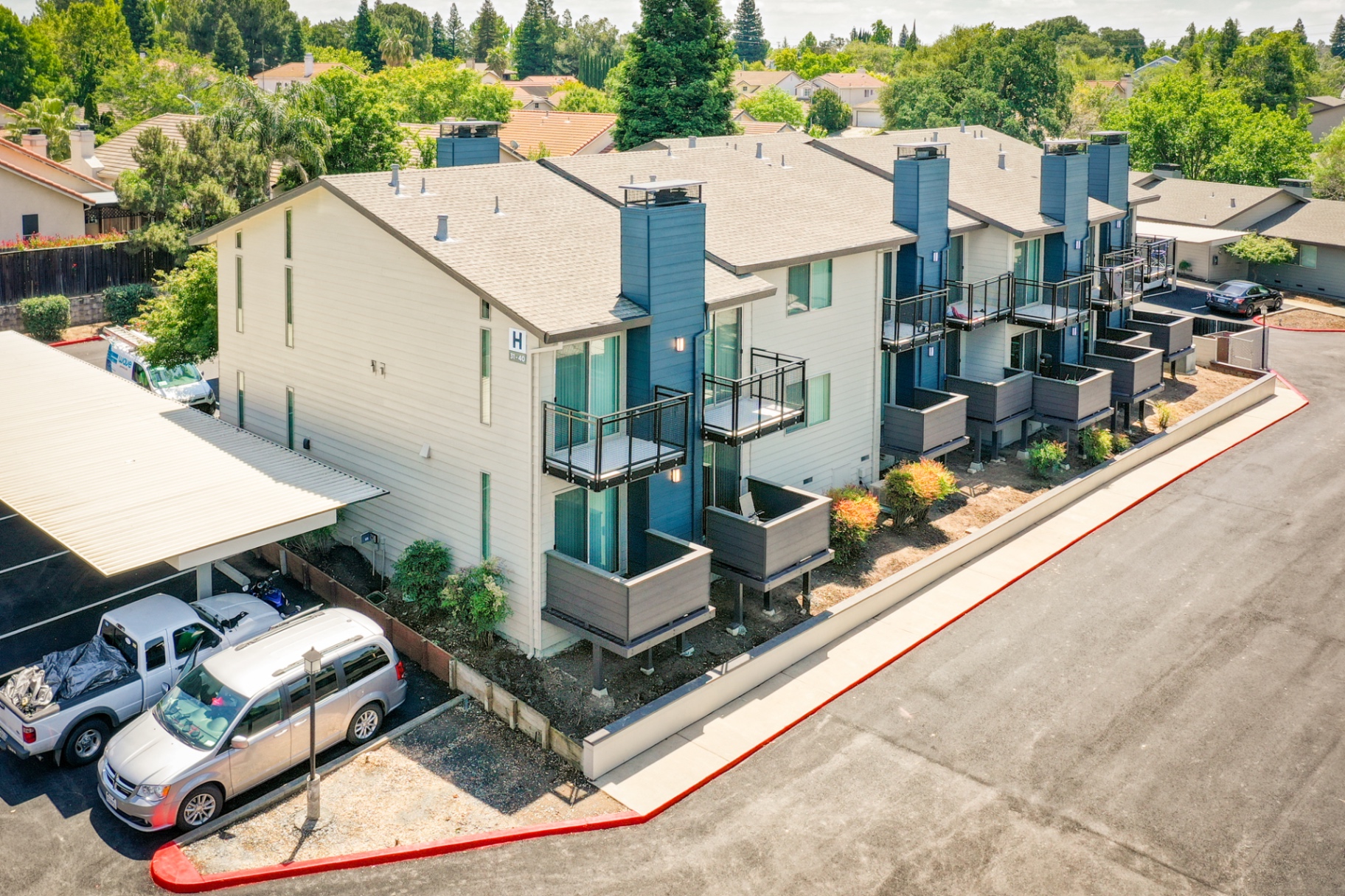 Modern multi-family apartment building at golden hour